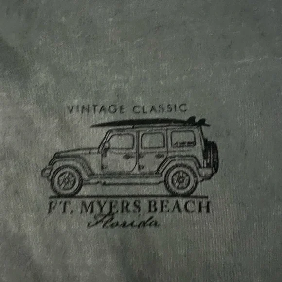 Ft. Myers Beach Florida Graphic T-Shirt Vintage Classic Surf Jeep L gray NWOT​ - Picture 3 of 4